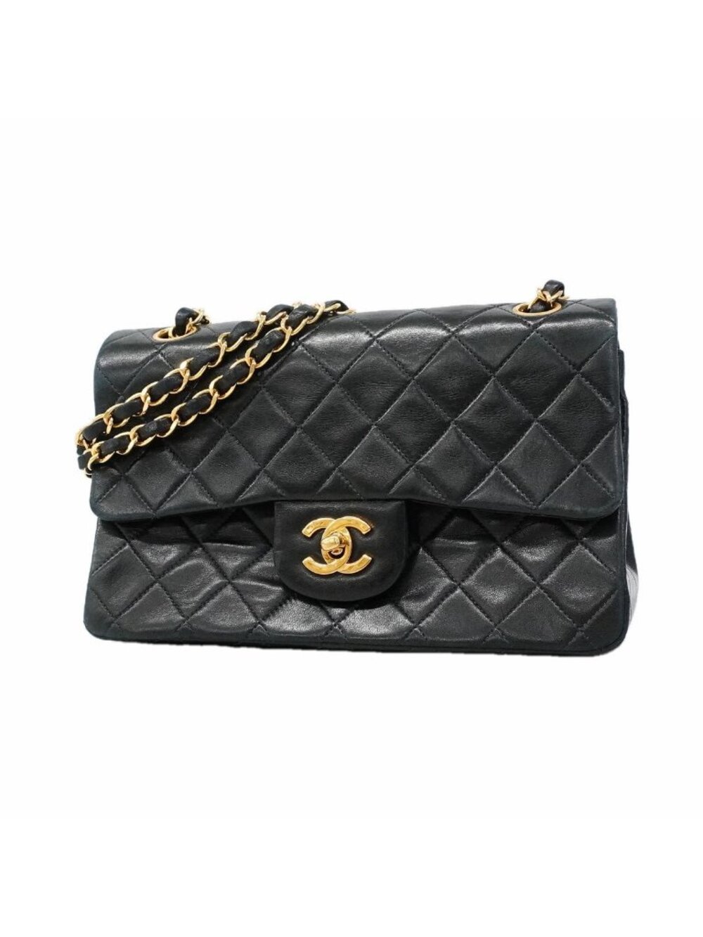 Chanel Shoulder Bag Quilted Lambskin Black Gold